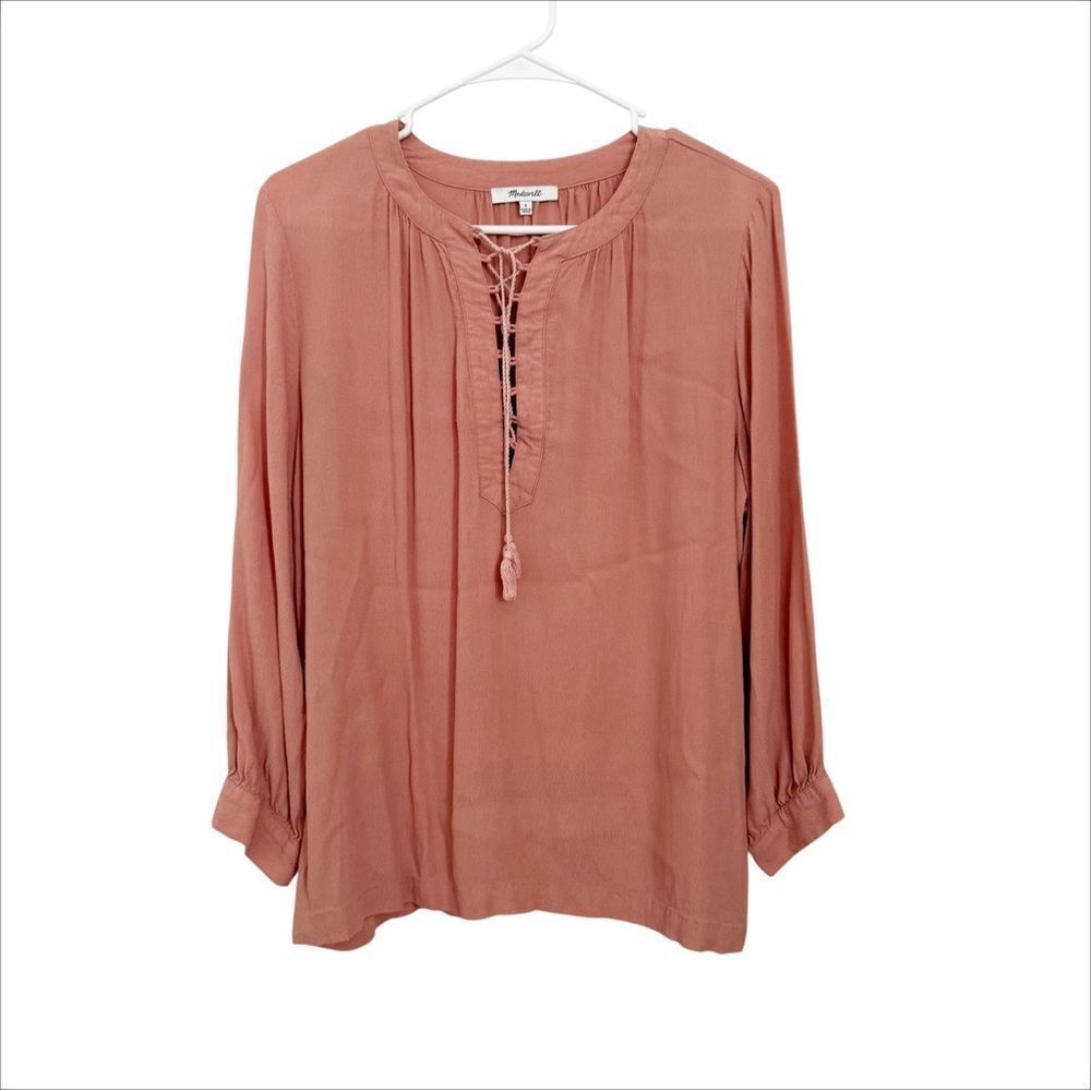 Madewell Blush Pink Tassel Tie Peasant Top size Small